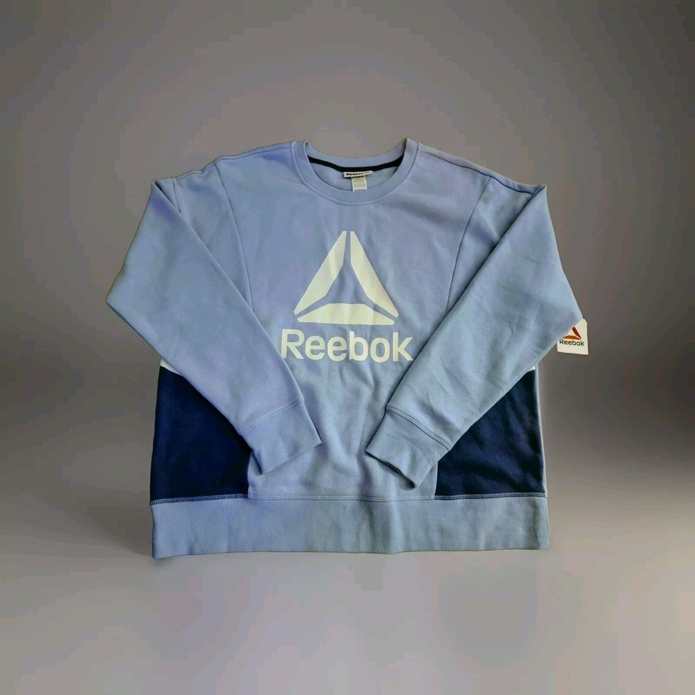 Reebok Womens Journey French Terry Cropped Crew Sweatshirt, Size XL Light Blue